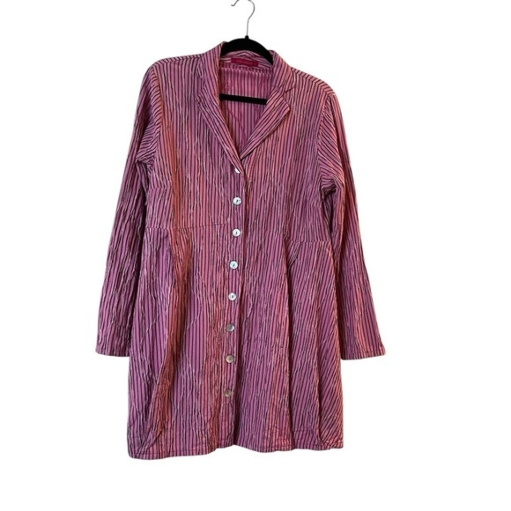 CUT LOOSE San Fran Textured Stripe Button Up Long Sleeve Shirt-Dress, Pink - L